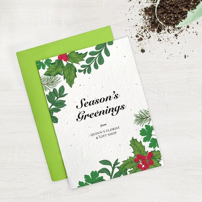 A6 - 100% Plantable Personalized Holiday Cards - Season's Greenings