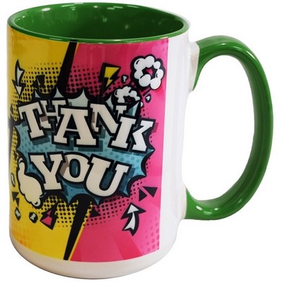 The Full Hinton 14oz 2tone white/green Sublimation mug in Ripple brown gift box