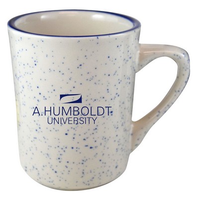 Chester 8.5oz cream colour vitrified ceramic mug with blue speckles and rim