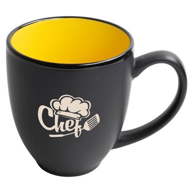 Bistro 16oz 2tone black/yellow mug in Ripple gift box - Etched