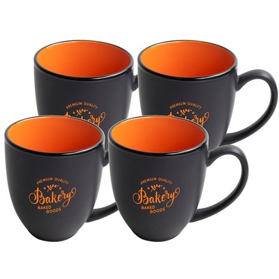 ~ Bistro 16oz 2tone black/orange mug S/4 in Raven gift box