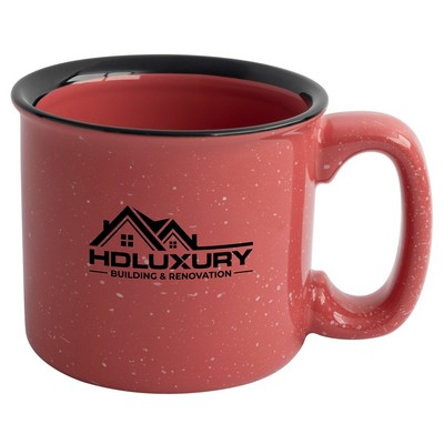 Santa Fe 15oz speckled/coral mug with black rim