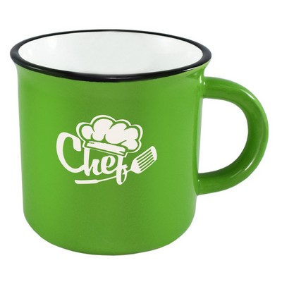 Fireside 16oz green/white mug with black trim in a Ripple gift box - Etched